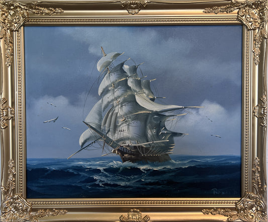 Ronald Original Oil Painting Tall Ship at Sea Maritime Nautical Ocean Seascape