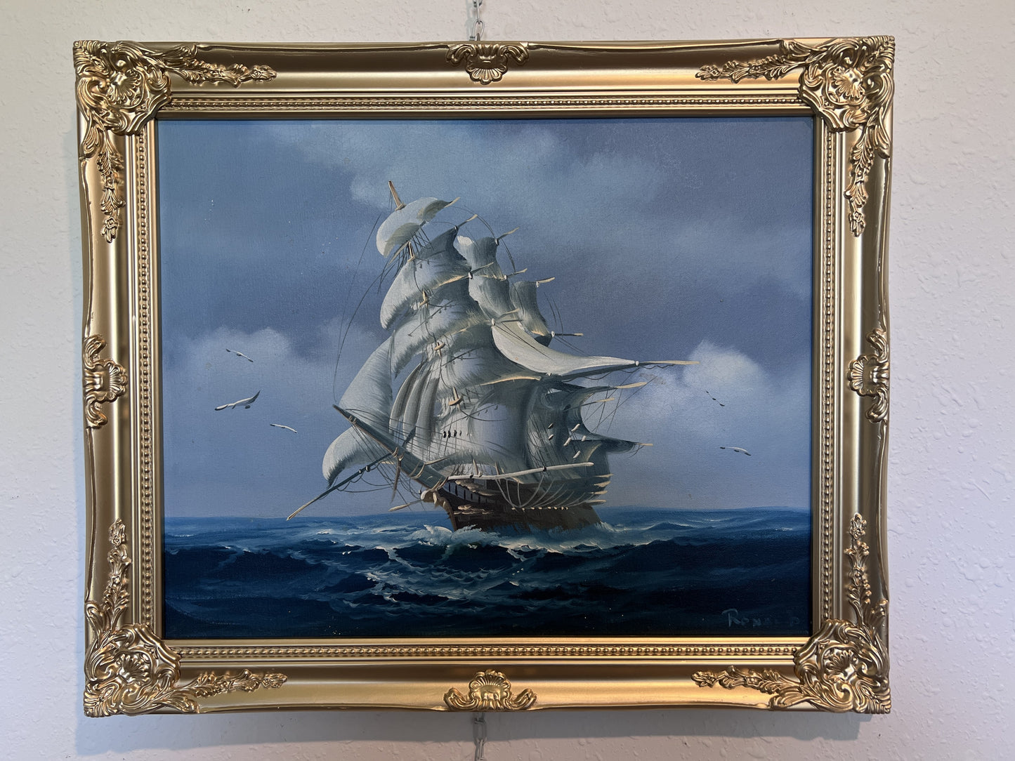 Ronald Original Oil Painting Tall Ship at Sea Maritime Nautical Ocean Seascape