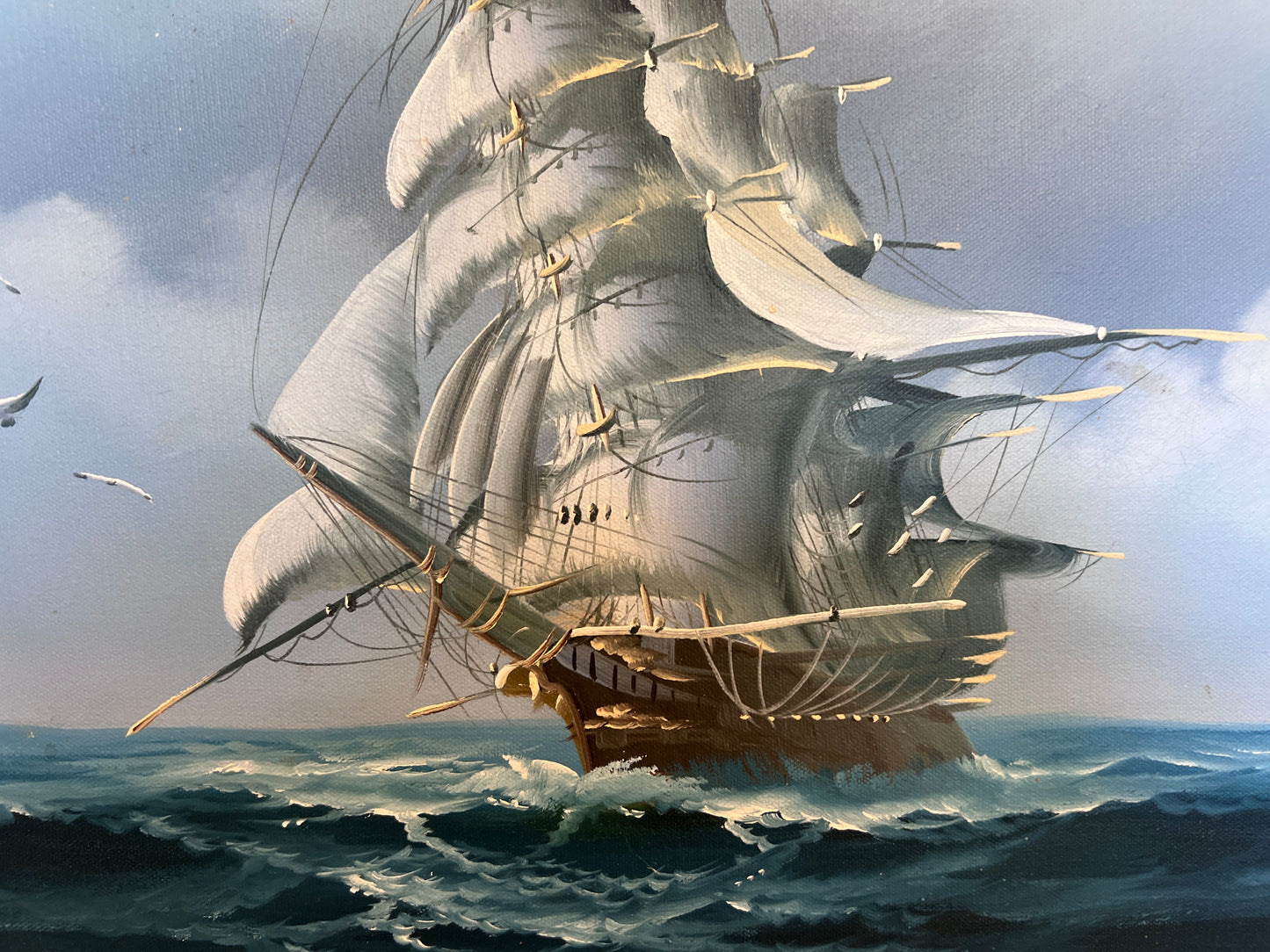 Ronald Original Oil Painting Tall Ship at Sea Maritime Nautical Ocean Seascape