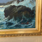 Huge Vintage Oil Painting Stormy Ocean Waves Rocky Coast Signed Framed 66.5"