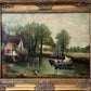 Vintage M. Jaffe English Original Oil Painting Cottage River Scene HorsesFramed