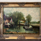Vintage M. Jaffe English Original Oil Painting Cottage River Scene HorsesFramed