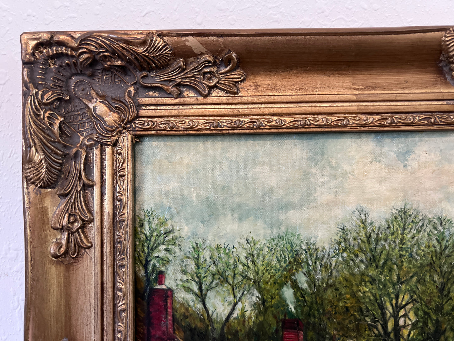 Vintage M. Jaffe English Original Oil Painting Cottage River Scene HorsesFramed