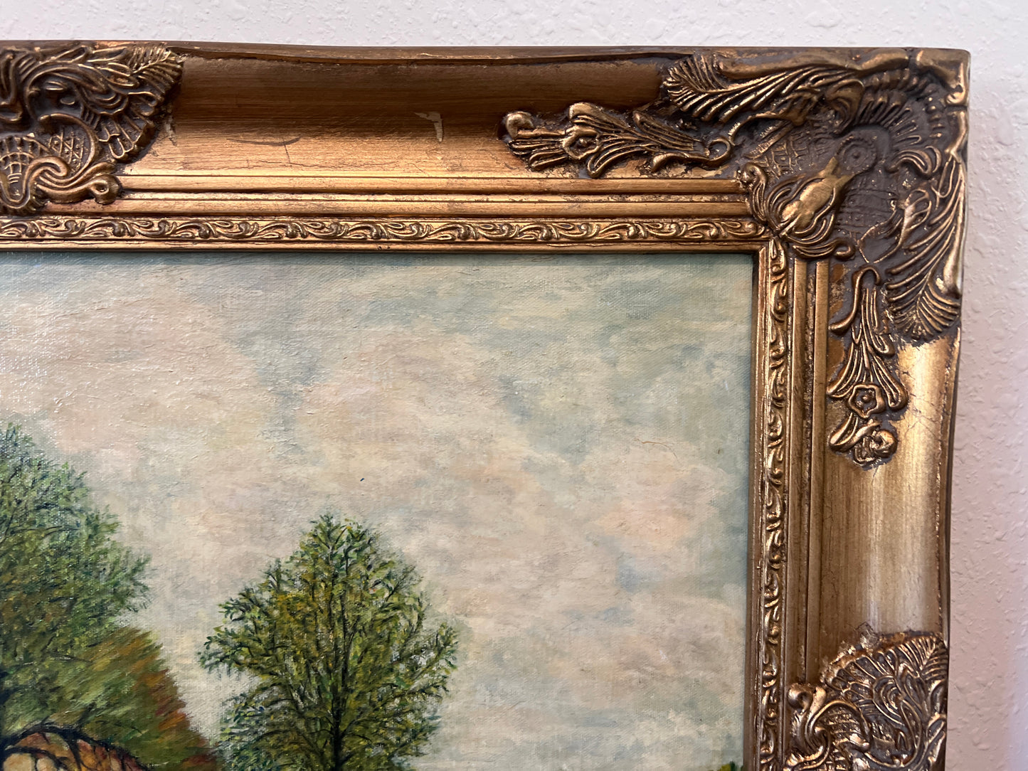 Vintage M. Jaffe English Original Oil Painting Cottage River Scene HorsesFramed