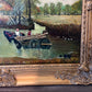 Vintage M. Jaffe English Original Oil Painting Cottage River Scene HorsesFramed