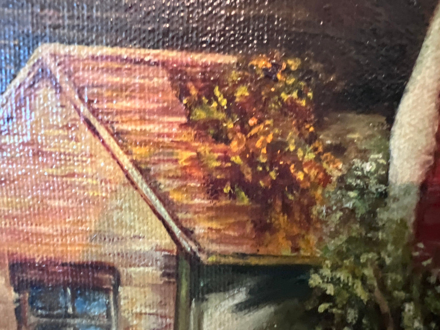 Vintage M. Jaffe English Original Oil Painting Cottage River Scene HorsesFramed