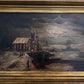Antique 1906 Dutch Oil Painting Church Landscape Moonlit Scene Signed Framed