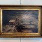 Antique 1906 Dutch Oil Painting Church Landscape Moonlit Scene Signed Framed