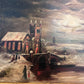Antique 1906 Dutch Oil Painting Church Landscape Moonlit Scene Signed Framed