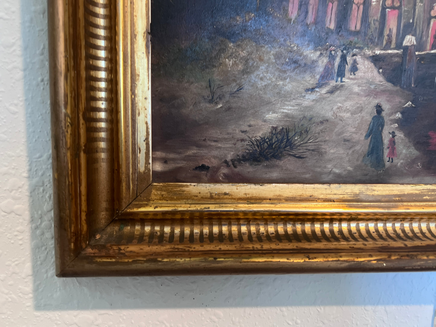 Antique 1906 Dutch Oil Painting Church Landscape Moonlit Scene Signed Framed