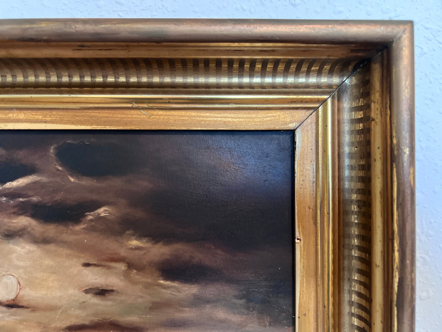 Antique 1906 Dutch Oil Painting Church Landscape Moonlit Scene Signed Framed