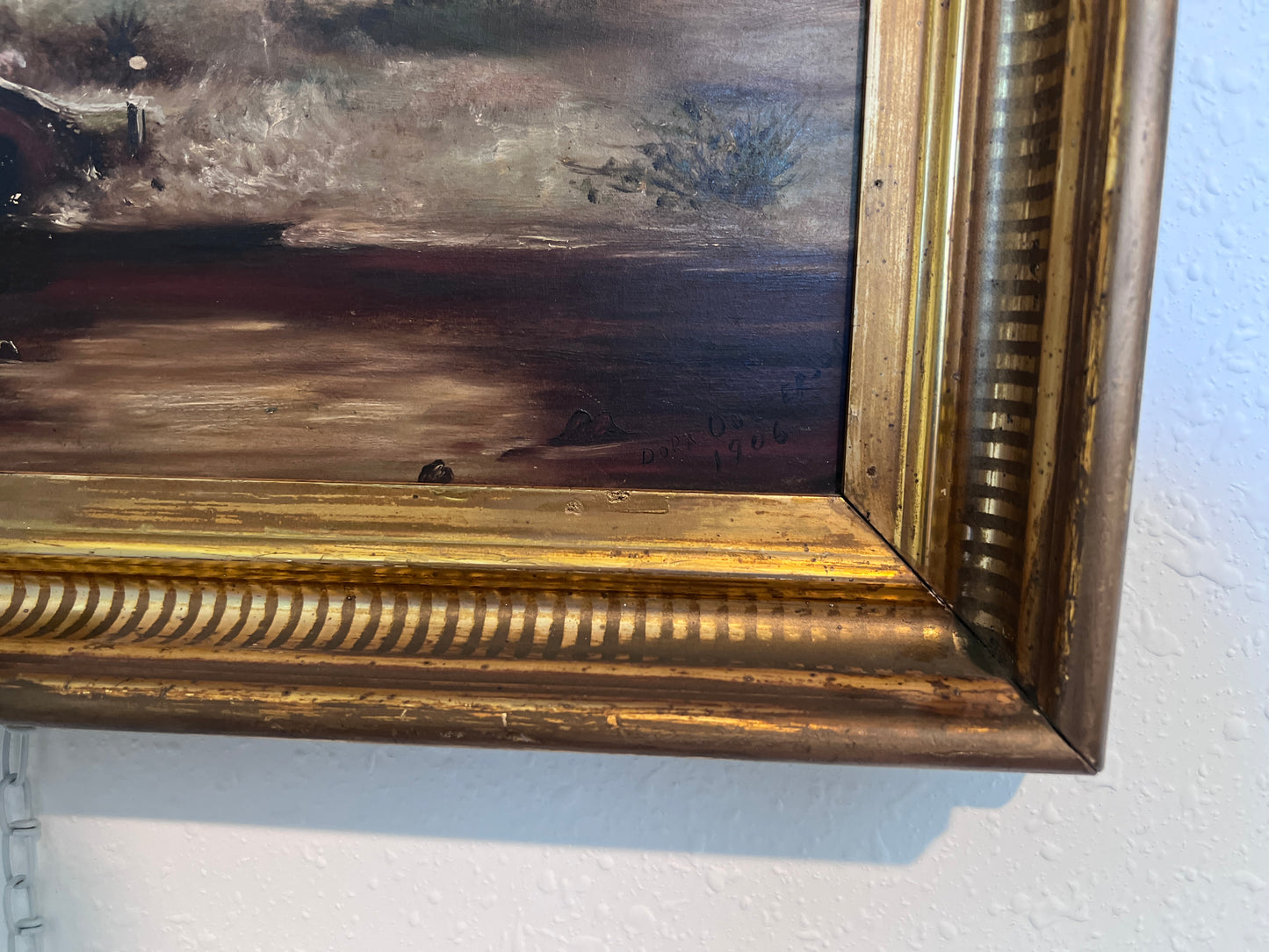 Antique 1906 Dutch Oil Painting Church Landscape Moonlit Scene Signed Framed