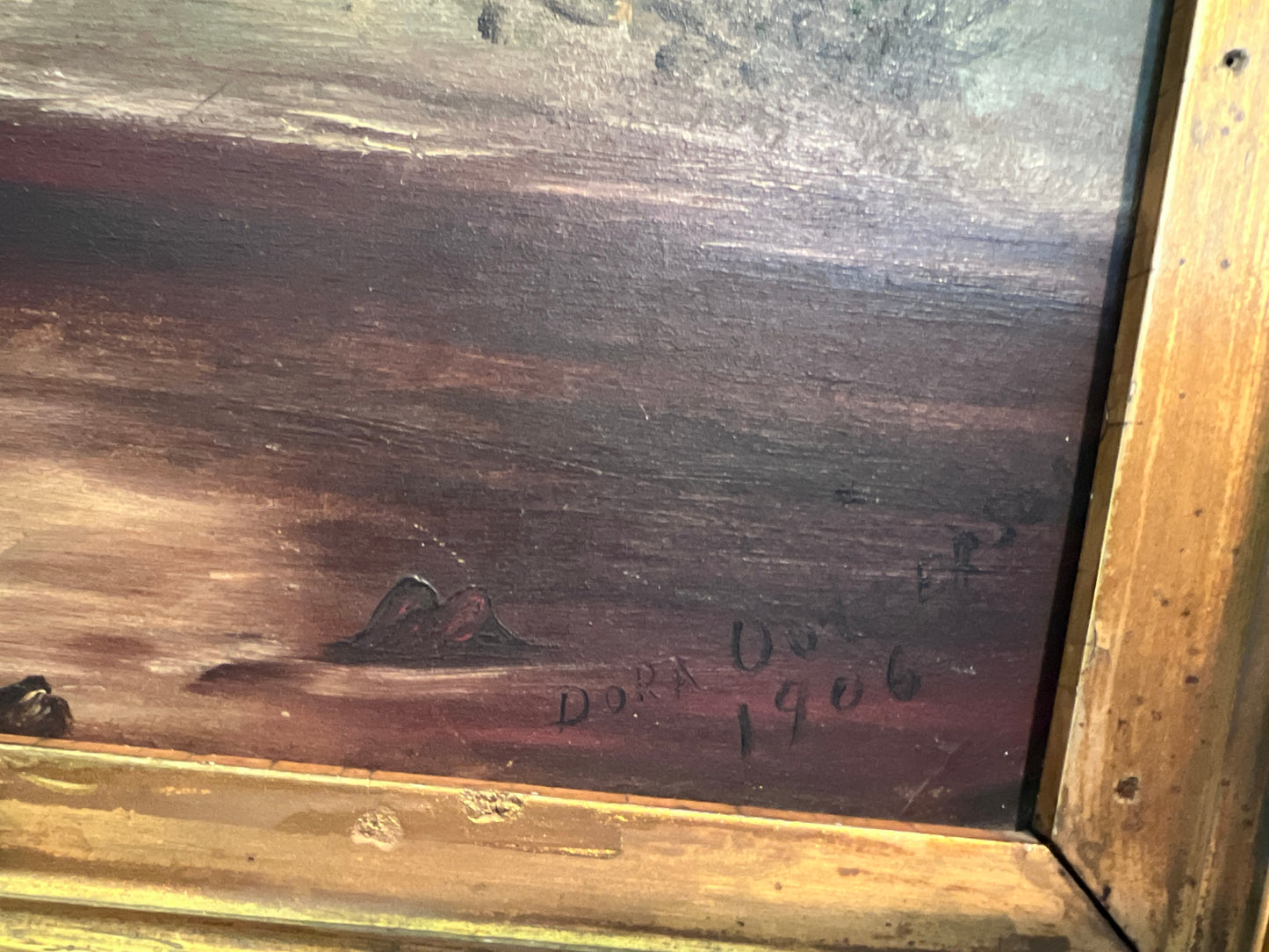 Antique 1906 Dutch Oil Painting Church Landscape Moonlit Scene Signed Framed