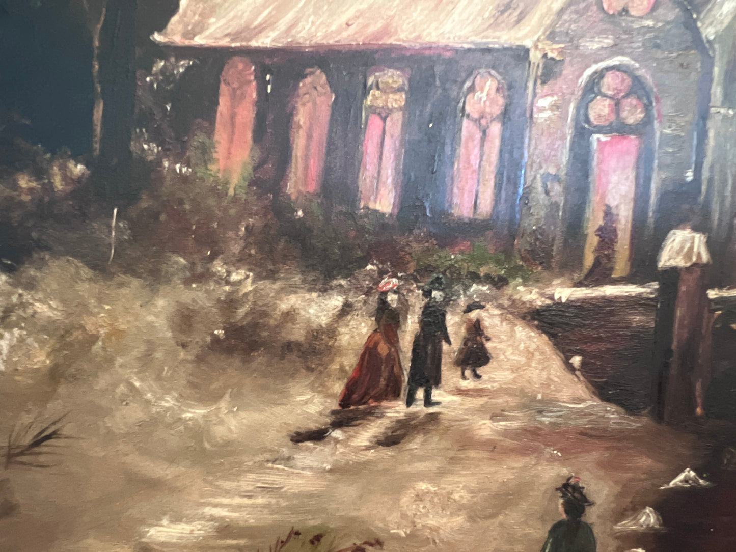 Antique 1906 Dutch Oil Painting Church Landscape Moonlit Scene Signed Framed