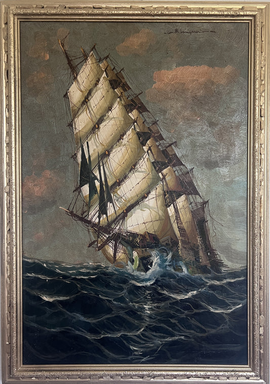 Listed Italian Artist Renato Longanesi Large oil painting on canvas Clipper ship