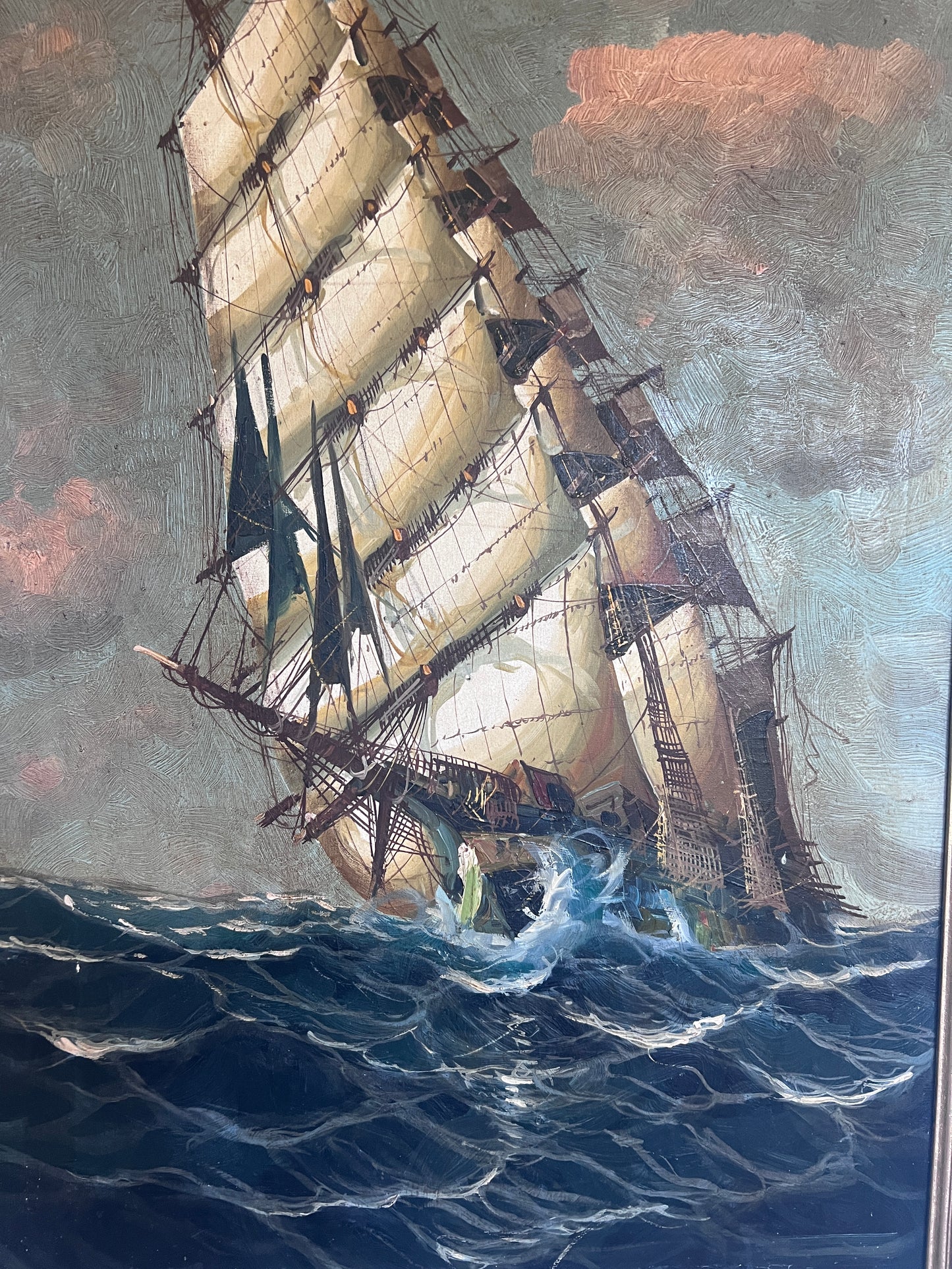 Listed Italian Artist Renato Longanesi Large oil painting on canvas Clipper ship