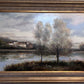 Large Vintage Oil Painting River Landscape European Countryside Scene Unsigned
