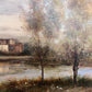 Large Vintage Oil Painting River Landscape European Countryside Scene Unsigned