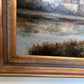 Large Vintage Oil Painting River Landscape European Countryside Scene Unsigned