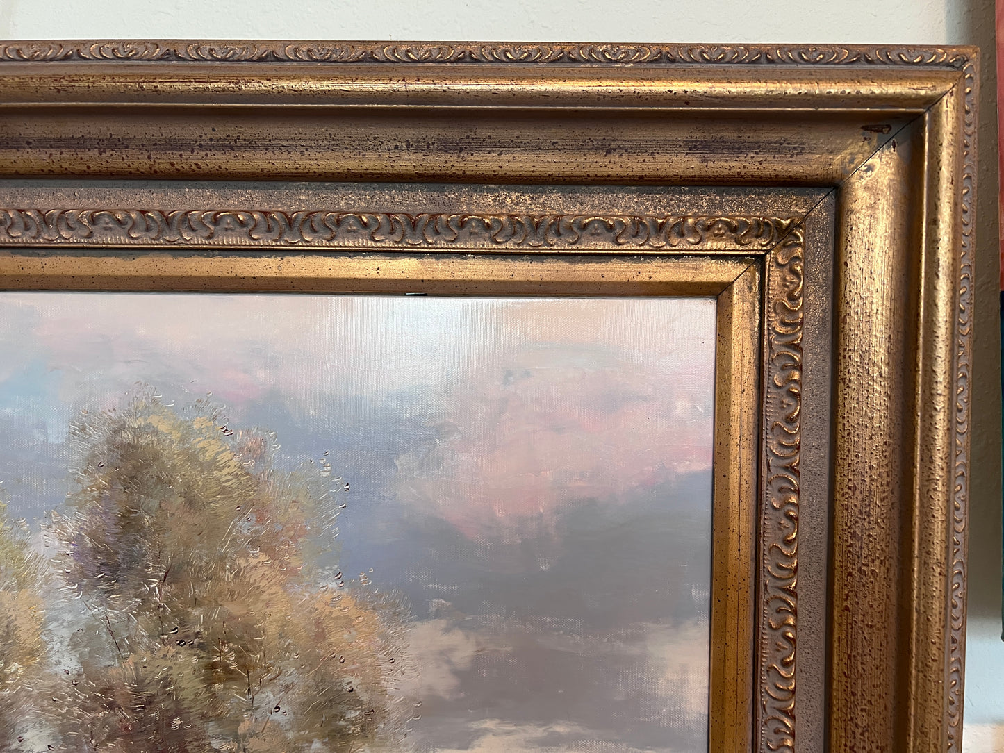 Large Vintage Oil Painting River Landscape European Countryside Scene Unsigned