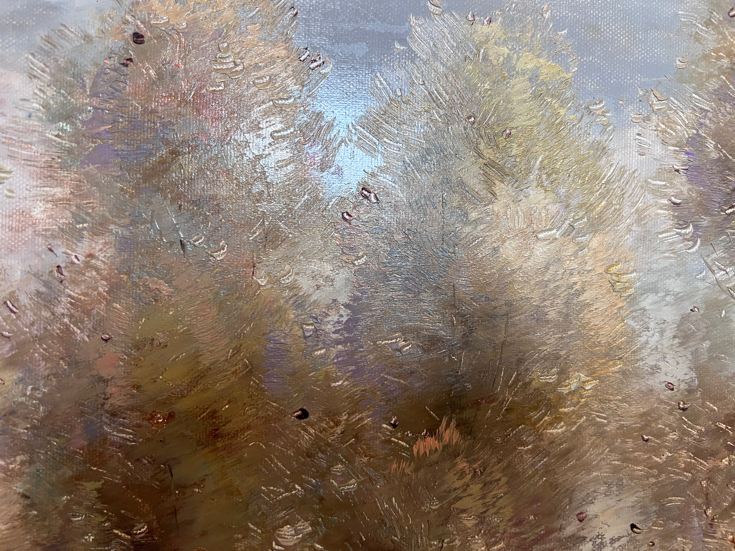 Large Vintage Oil Painting River Landscape European Countryside Scene Unsigned