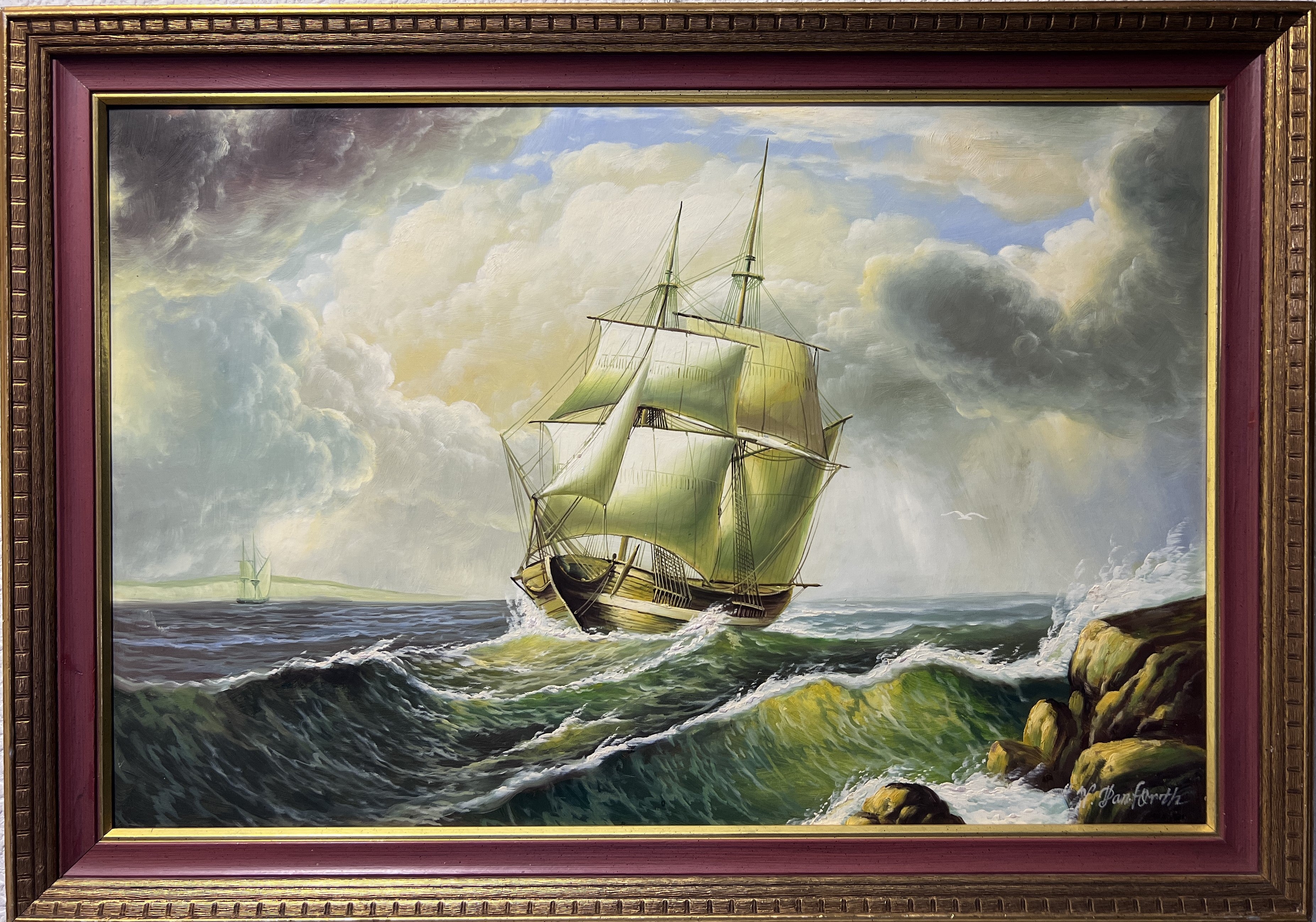 Beautiful large oil shops painting Sea Sail Ships