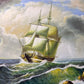 Large oil painting on canvas, seascape, Sailing Ship in the Stormy Ocean, Signed