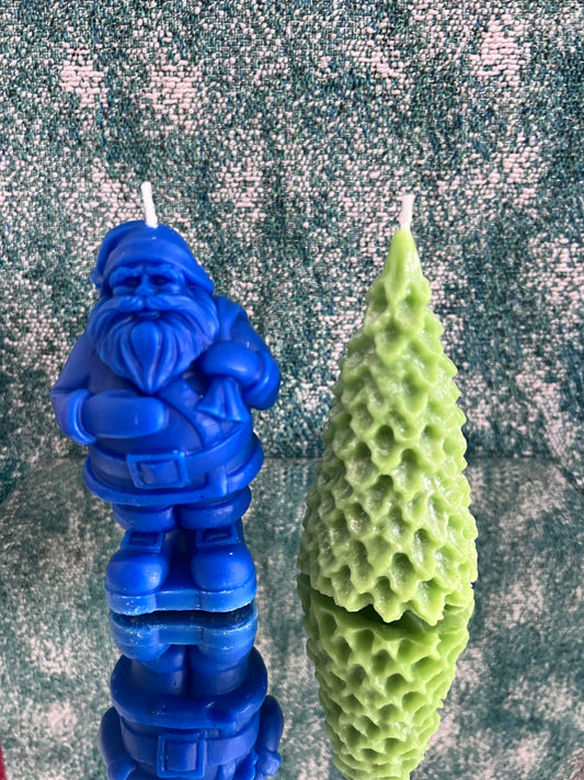 Santa & Christmas Tree Candle Set | Handmade Soy Wax Candles 4"x2" | Christmas Wreath Scent | Holiday Gift Box | Festive Decor