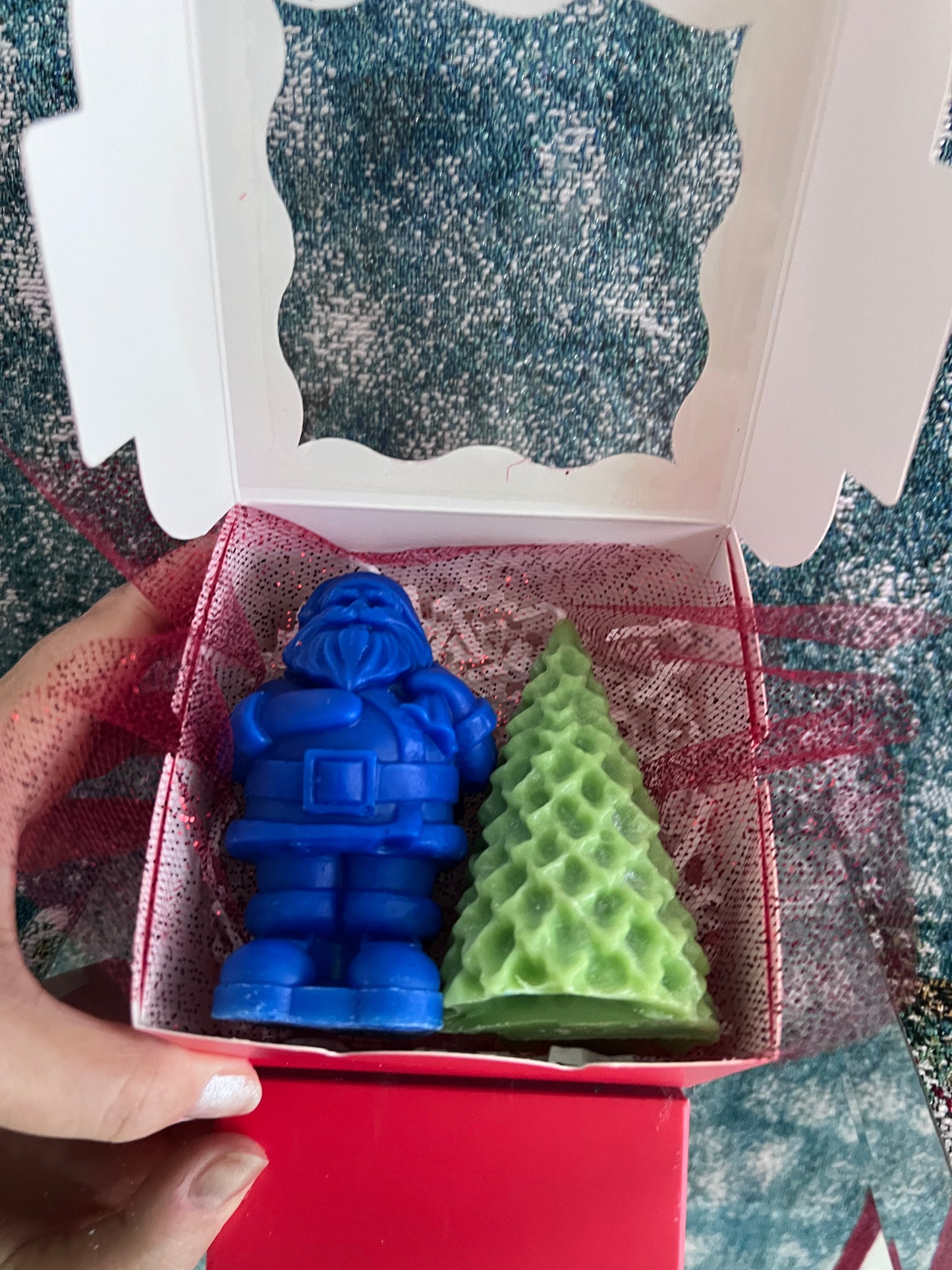 Santa & Christmas Tree Candle Set | Handmade Soy Wax Candles 4"x2" | Christmas Wreath Scent | Holiday Gift Box | Festive Decor