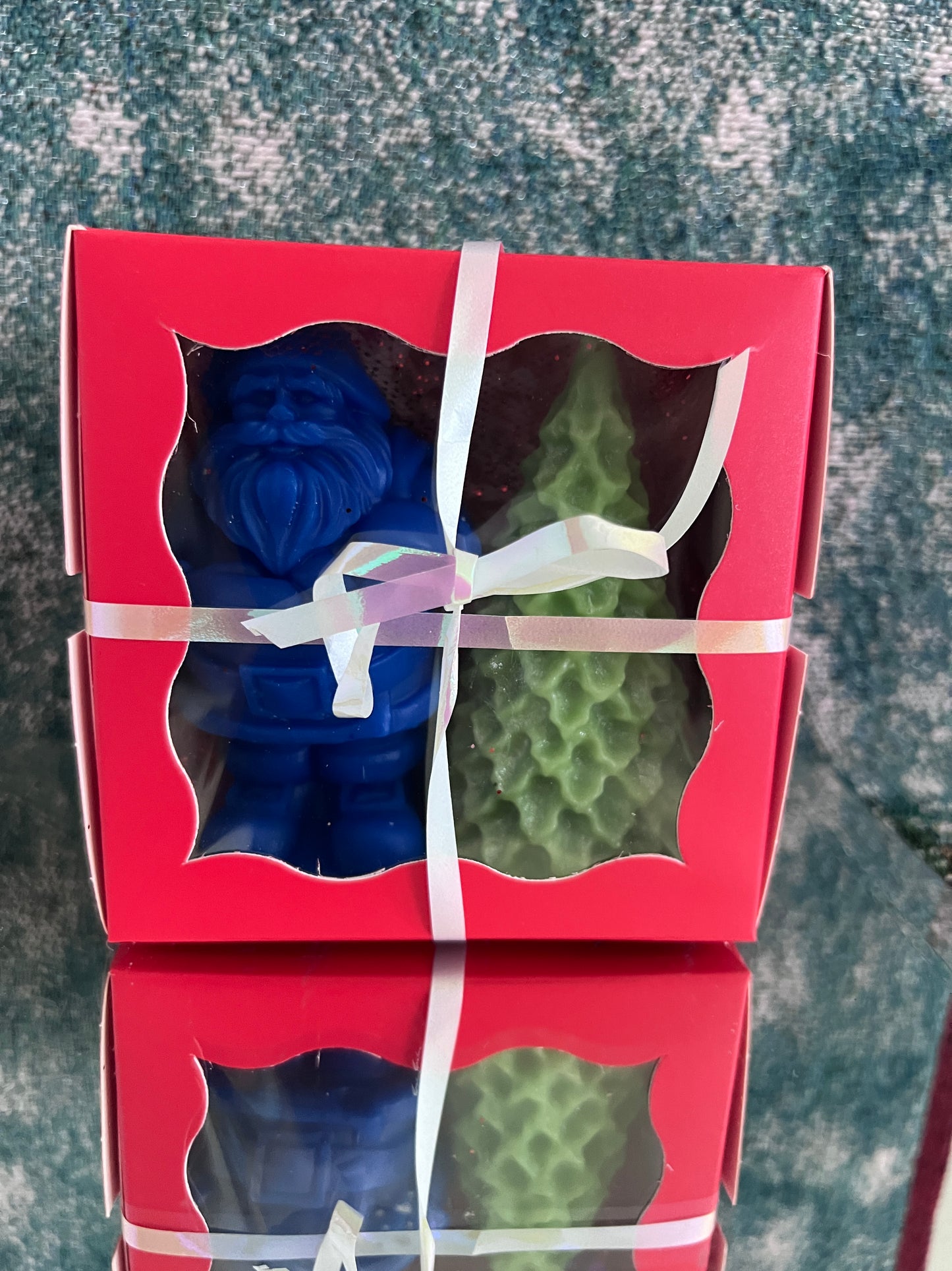 Santa & Christmas Tree Candle Set | Handmade Soy Wax Candles 4"x2" | Christmas Wreath Scent | Holiday Gift Box | Festive Decor