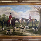 Large  Painting Horses Fox Hunting Scene with Hounds Signed Willson Framed