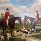 Large  Painting Horses Fox Hunting Scene with Hounds Signed Willson Framed