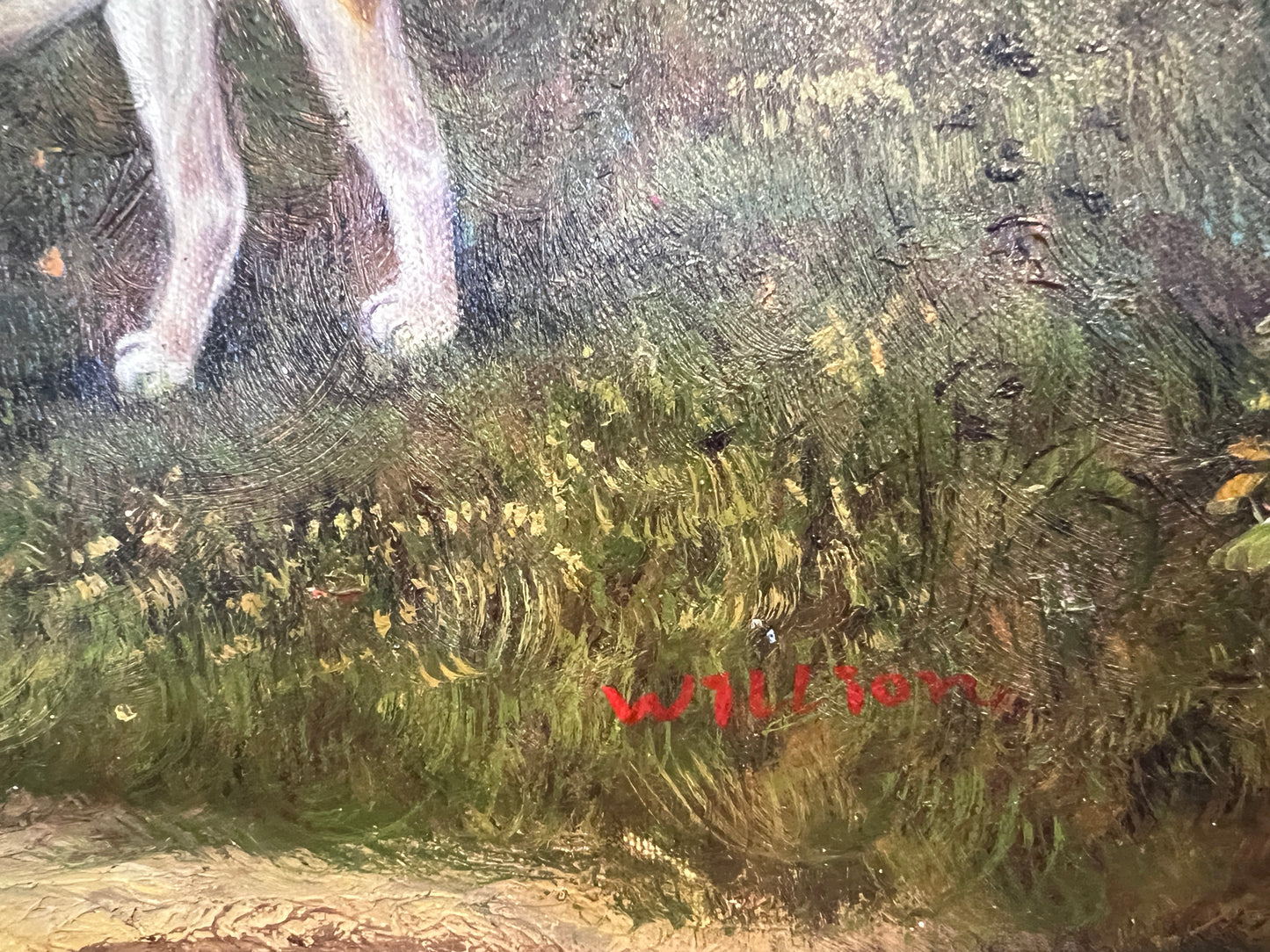 Large  Painting Horses Fox Hunting Scene with Hounds Signed Willson Framed