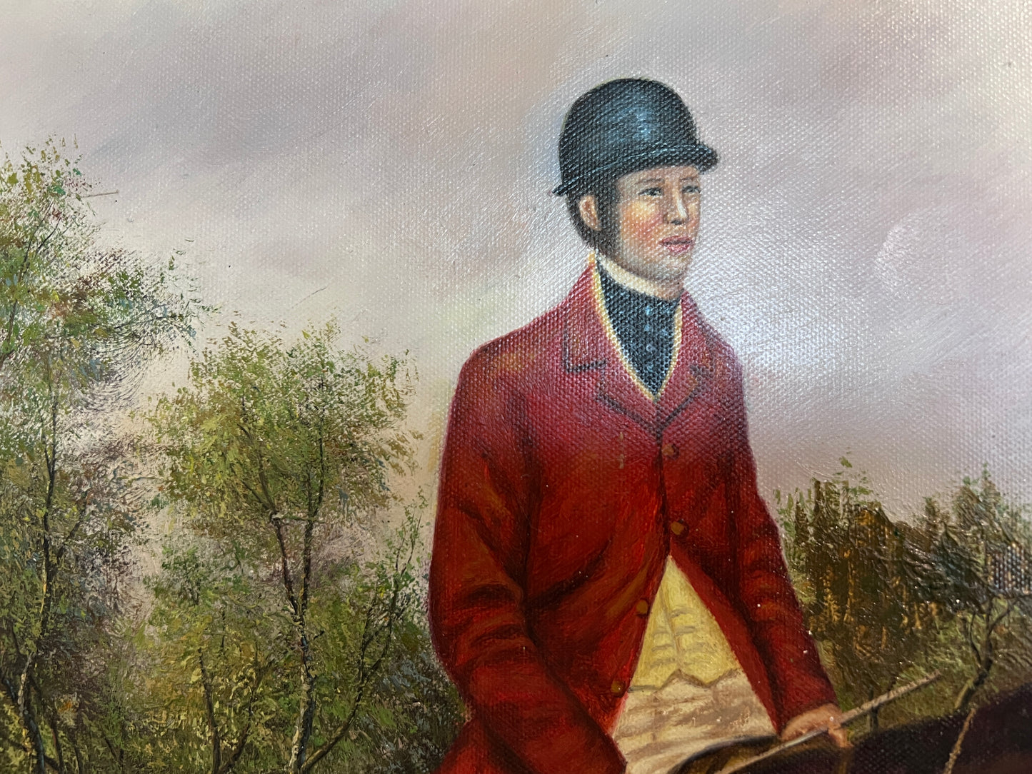 Large  Painting Horses Fox Hunting Scene with Hounds Signed Willson Framed