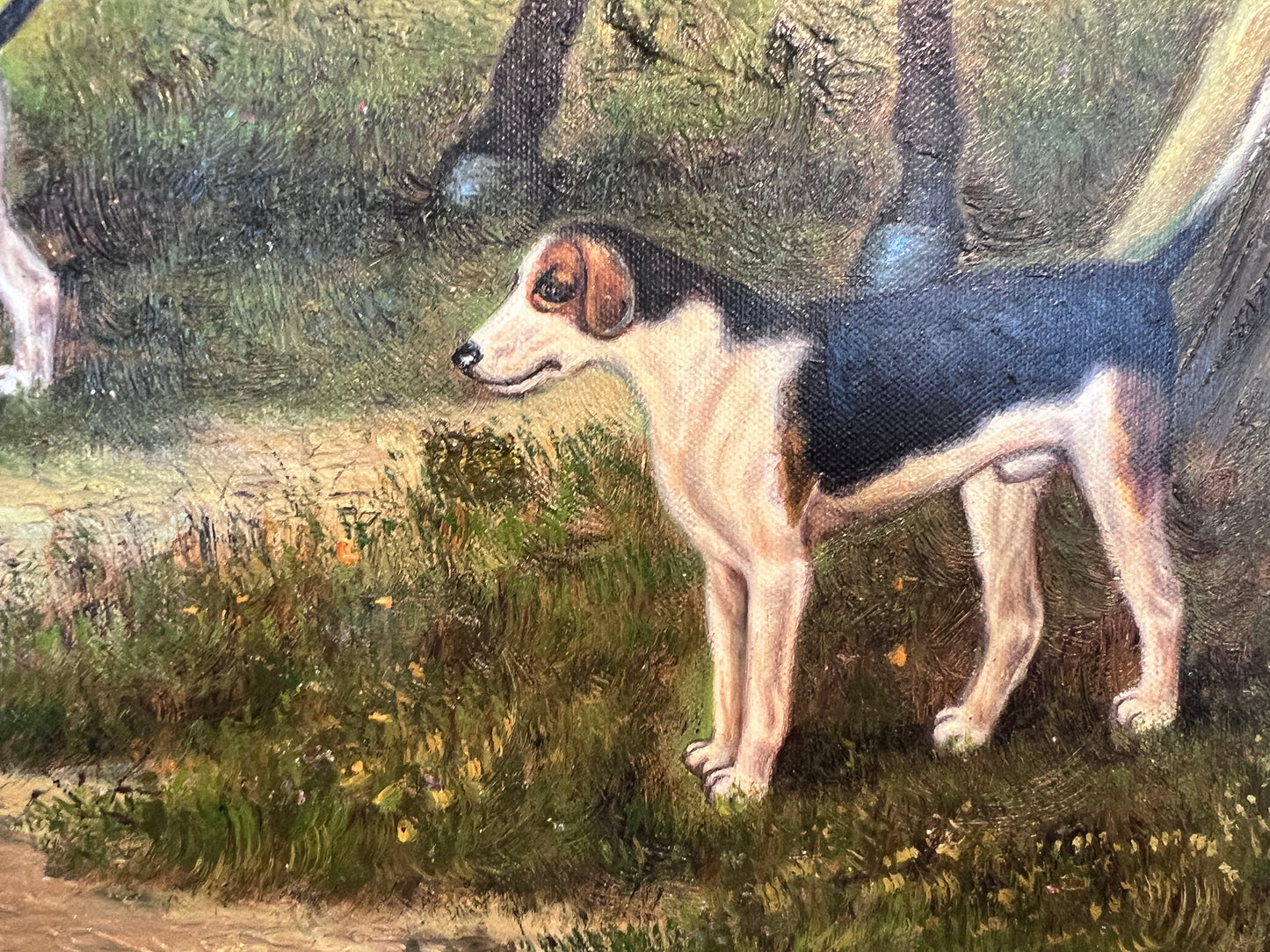 Large  Painting Horses Fox Hunting Scene with Hounds Signed Willson Framed