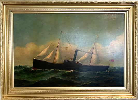 Antique Maritime Oil Painting Ship, Signed Sanders Large Framed Nautical Art