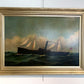 Antique Maritime Oil Painting Ship, Signed Sanders Large Framed Nautical Art