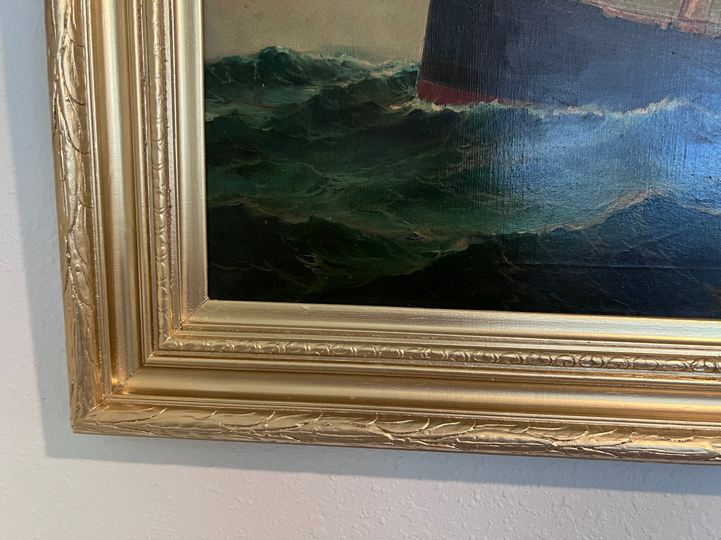 Antique Maritime Oil Painting Ship, Signed Sanders Large Framed Nautical Art