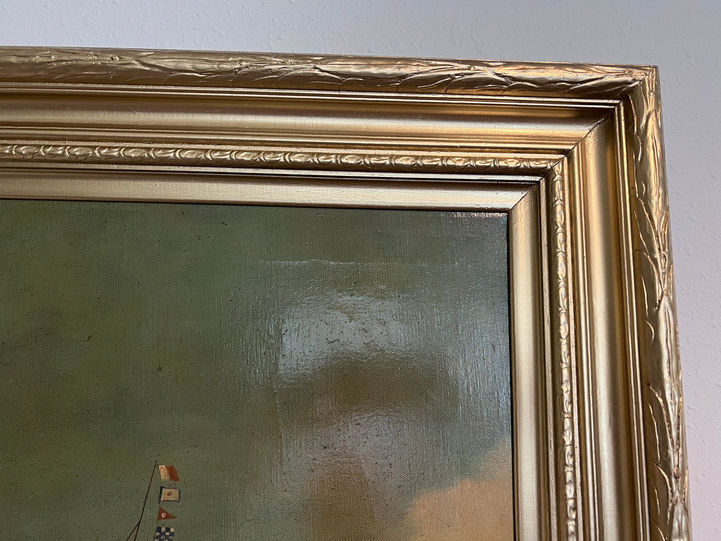 Antique Maritime Oil Painting Ship, Signed Sanders Large Framed Nautical Art