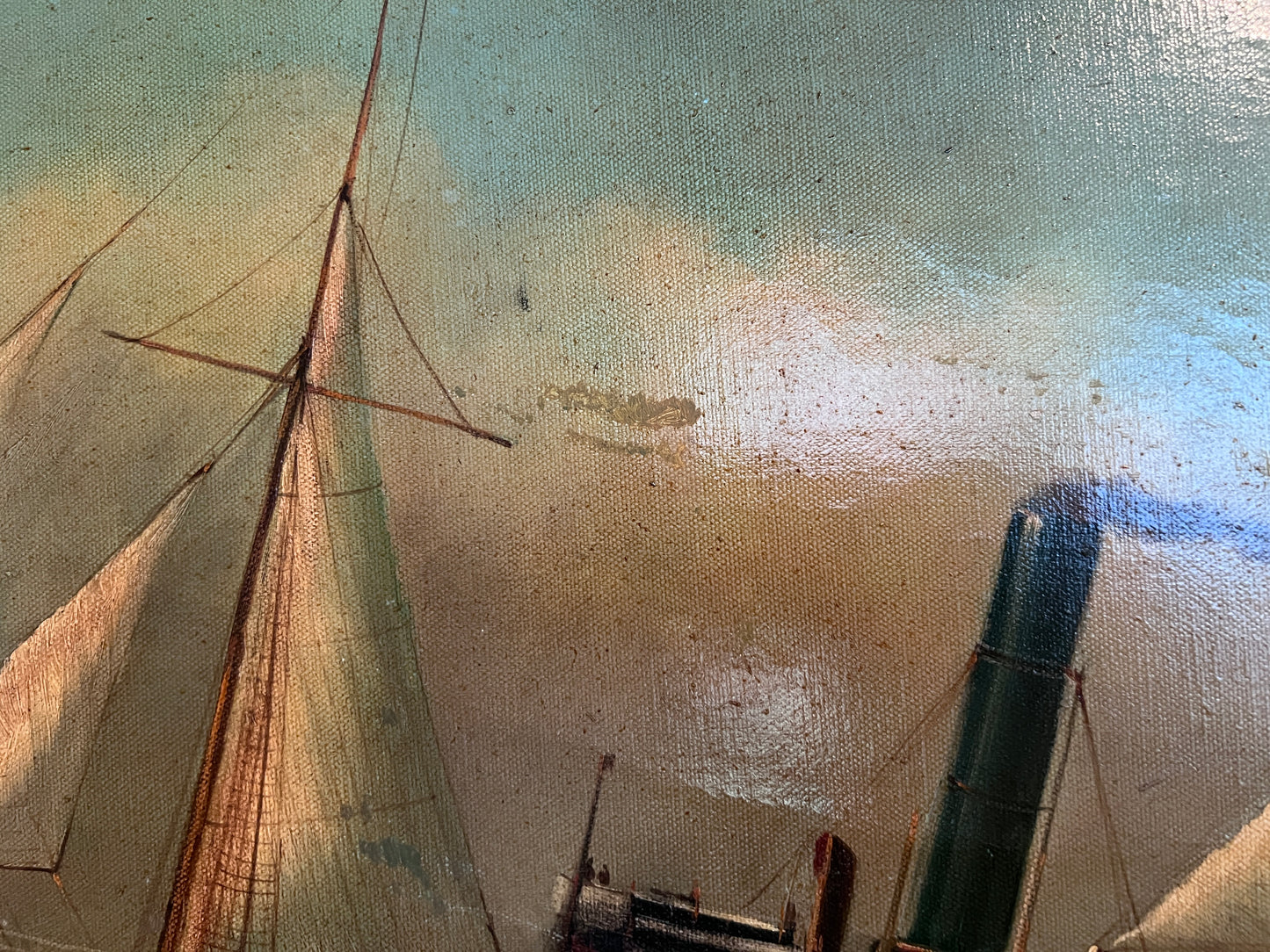 Antique Maritime Oil Painting Ship, Signed Sanders Large Framed Nautical Art