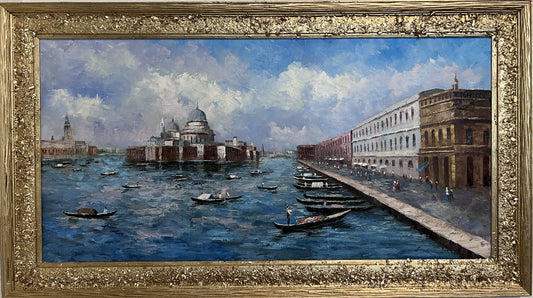 Venice Grand Canal Oil Painting L. Harland Signed Vintage Large Framed Art