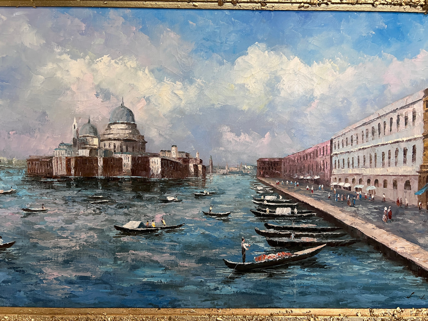 Venice Grand Canal Oil Painting L. Harland Signed Vintage Large Framed Art