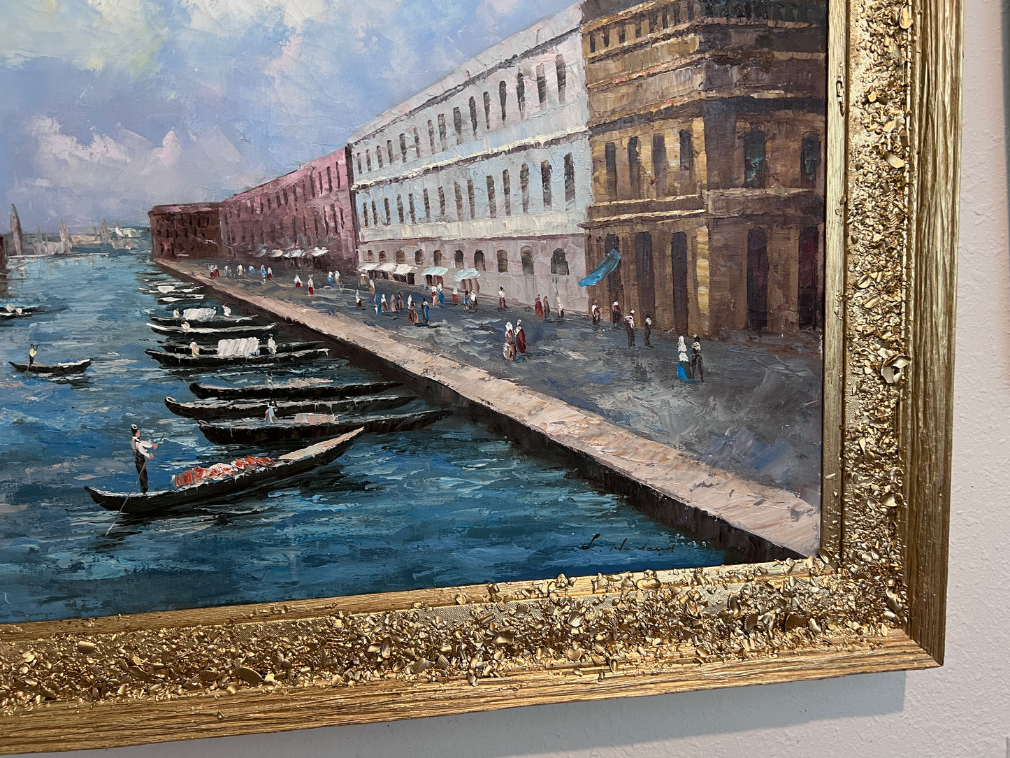 Venice Grand Canal Oil Painting L. Harland Signed Vintage Large Framed Art