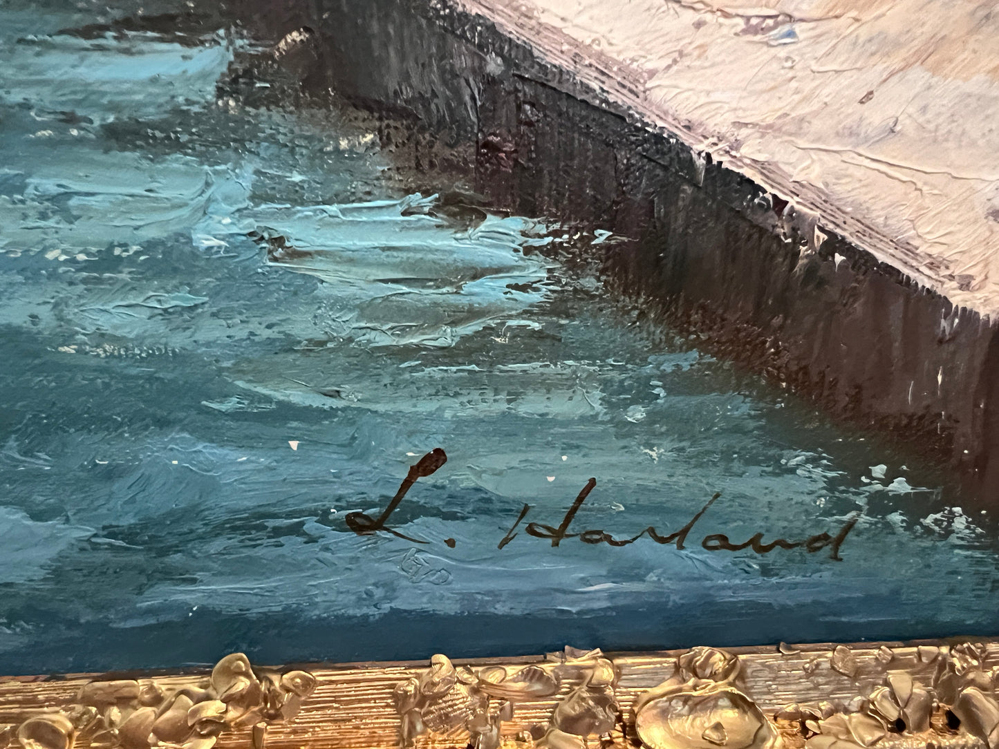 Venice Grand Canal Oil Painting L. Harland Signed Vintage Large Framed Art