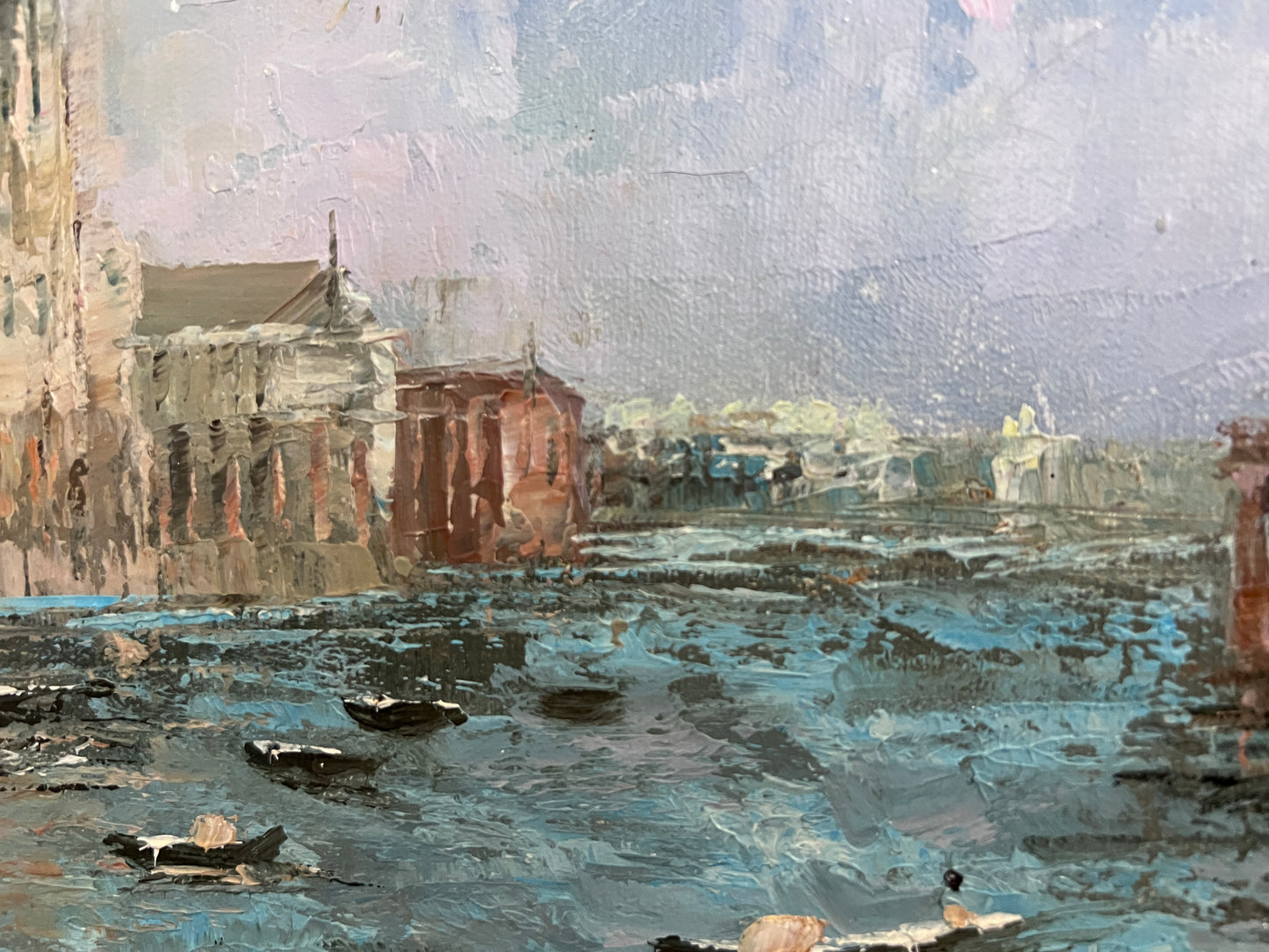 Venice Grand Canal Oil Painting L. Harland Signed Vintage Large Framed Art