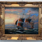 Vintage Maritime Oil Painting Ambrose Ship Seascape Sailboat Nautical Art