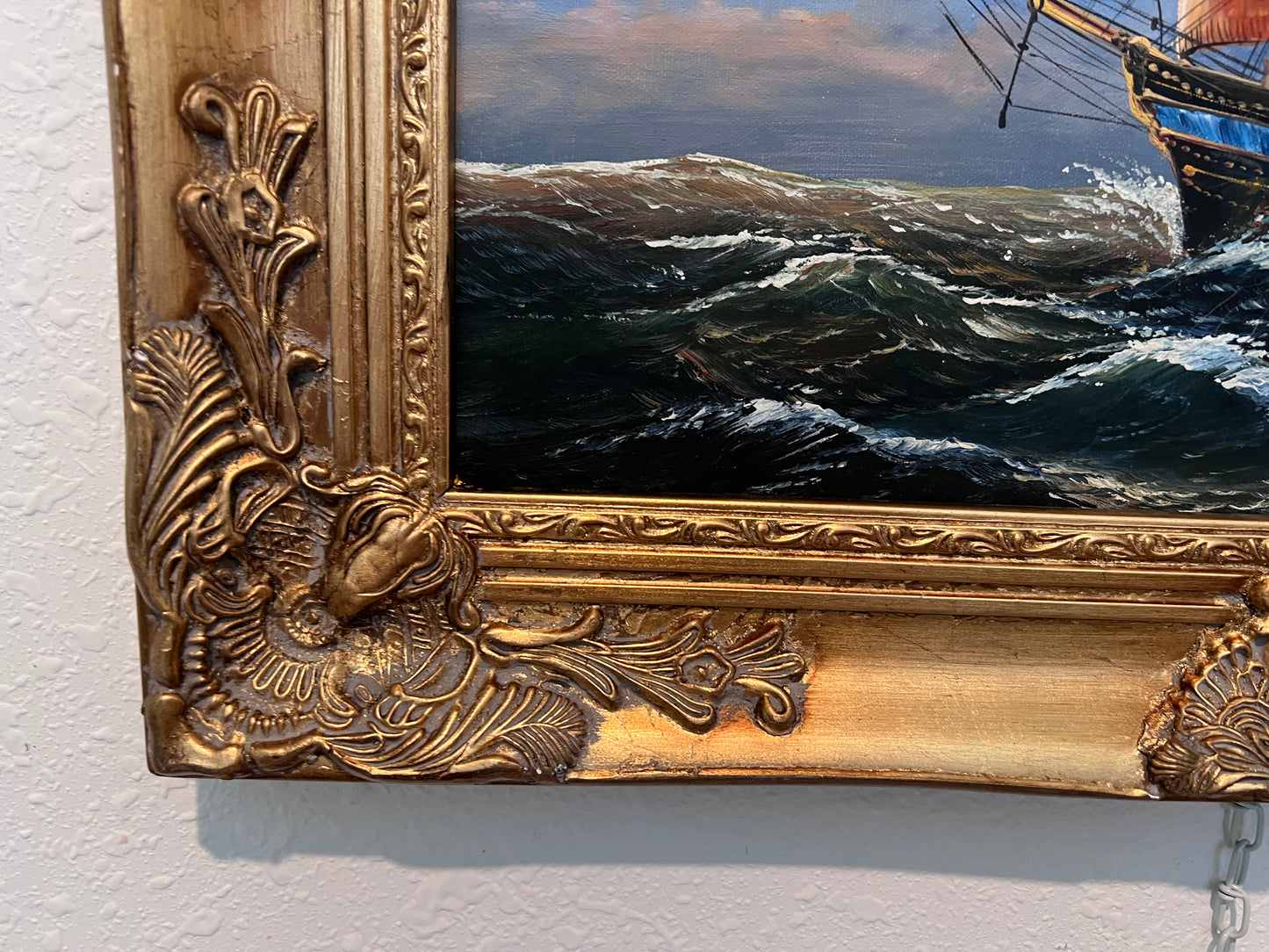 Vintage Maritime Oil Painting Ambrose Ship Seascape Sailboat Nautical Art