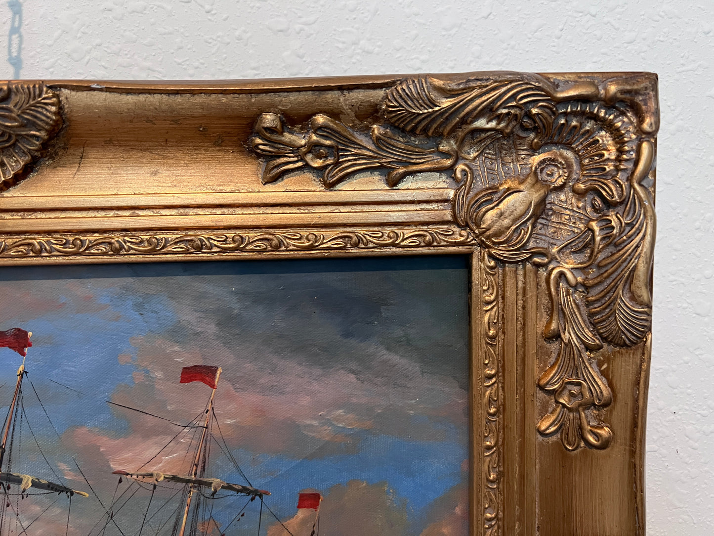 Vintage Maritime Oil Painting Ambrose Ship Seascape Sailboat Nautical Art