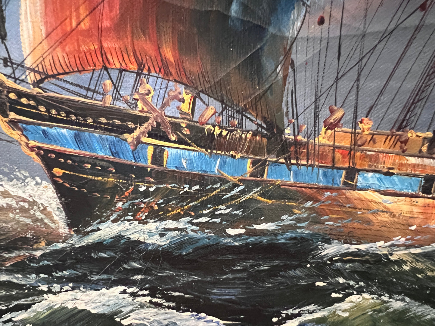 Vintage Maritime Oil Painting Ambrose Ship Seascape Sailboat Nautical Art