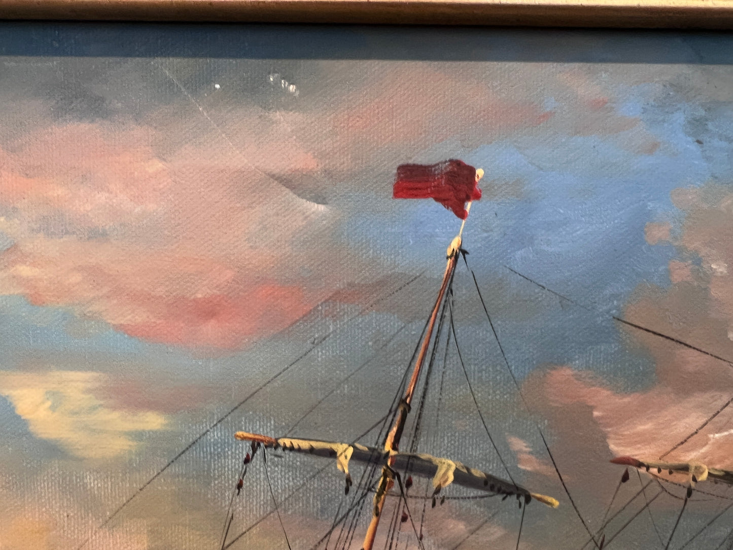 Vintage Maritime Oil Painting Ambrose Ship Seascape Sailboat Nautical Art